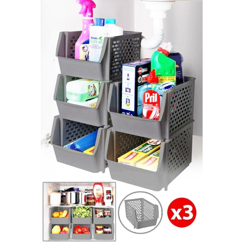 3 Шт. Штабелируемый Многоцелевой Ярусный Органайзер Ванная Комната Кухонная Полка